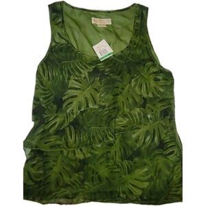 NWT Sz L Petite Women’s Michael Kors Sleeveless Top Leaf Palm Vines